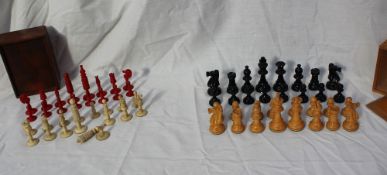 A 19th century bone barleycorn type chess set, natural and stained red, king 7.