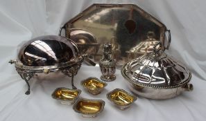 A "silver deposit on copper, sterling silver mounted" twin handled tray,
