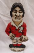 A John Hughes pottery Grogg of Terry Holmes in a red Wales jersey holding a ball with No.