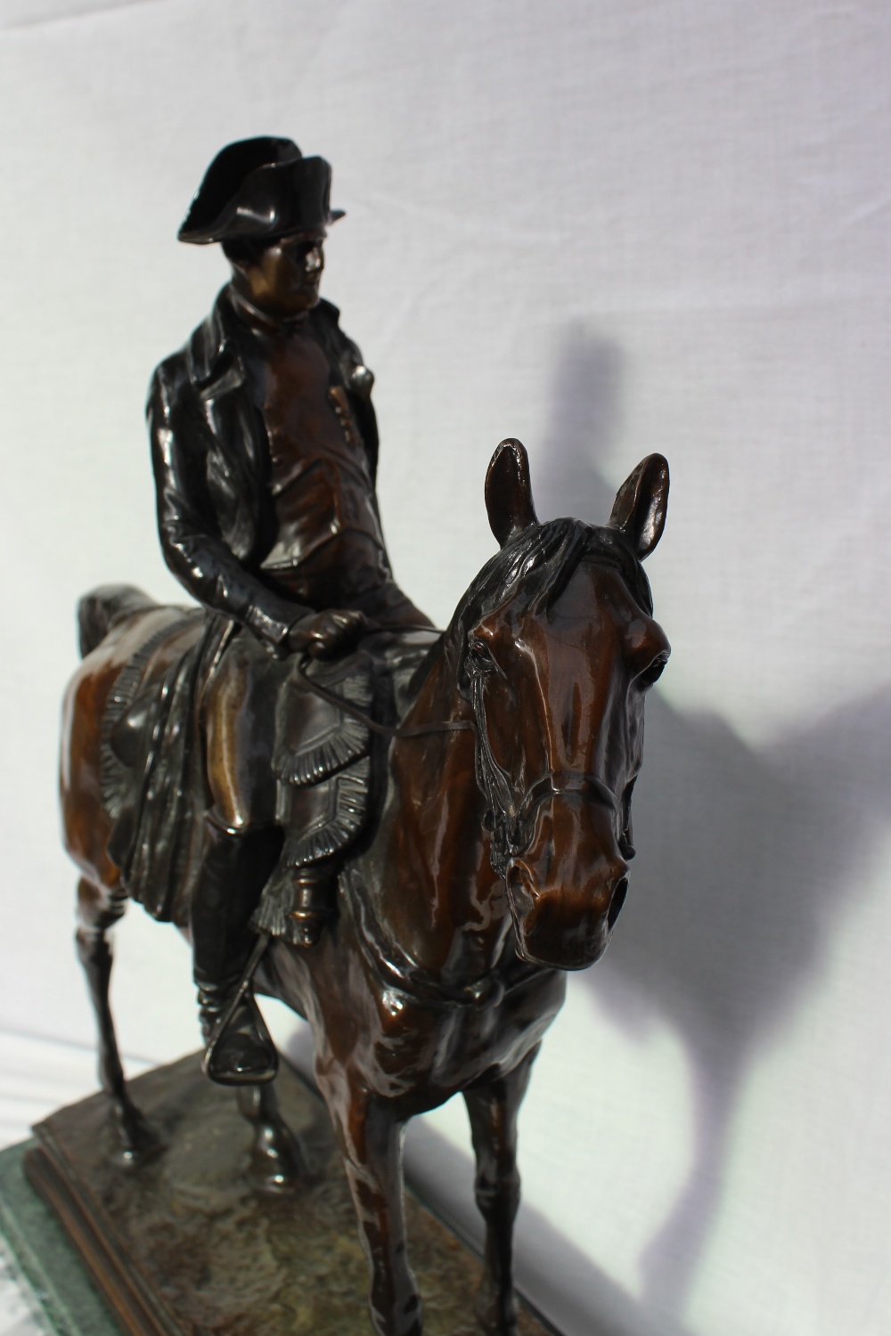 After I Bonheur Napoleon Bonaparte seated on a stallion Bronze On a marble base Bears a - Image 2 of 4