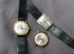 A Gentleman's silver wristwatch, the rectangular dial with Arabic numerals, on a leather strap,