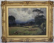 Arthur H Hammond A landscape scene with sheep in the foreground, Oil on canvas Signed 54.