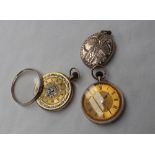 A 9ct yellow gold keyless wound open-faced fob watch, with a gilt dial and Roman numerals,