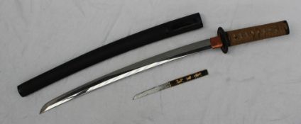 A Wakizashi, signed Kanefusa saku, Shinto, The with blade with three mekugi-ana,