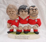 A World of Groggs limited edition resin Grogg of the Welsh Front Row (Grand Slam 1976-78) including