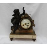 A 19th century French bronze and marble mantle clock,