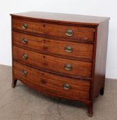 A George III mahogany chest, the bow fronted top above four long drawers on splayed bracket feet,