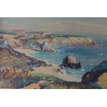 Will Evans, RCA Three Cliffs Bay 'Gower' from the bay Watercolour Signed Label Verso 36 x 53.