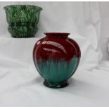 A Linthorpe pottery art vase, of lobbed form with treacle, red and turquoise glazes, shape No.