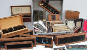 A collection of magic lantern slides, photographic plates,
