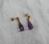 A pair of amethyst and citrine drop earrings,