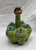 A 19th century Chinese porcelain Famille Jaune tulip vase, the central stem with a bulb top,