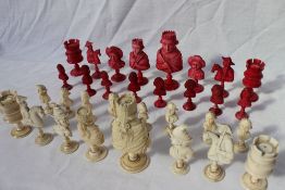 A late 18th / early 19th century French carved ivory and bone bust type chess set, possibly Dieppe,