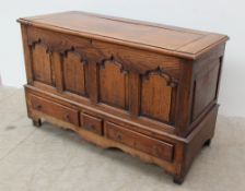 An 18th century oak mule chest,