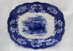 A Royal Doulton blue and white pottery meat platter,