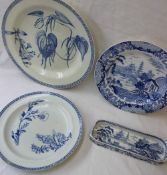 A Wedgwood pottery blue and white plate decorated with flowers and leaves, impressed mark, 24.