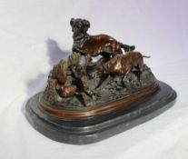 After P J Mene A pointer and a setter on point A bronze on a marble base Bears a signature 39cm