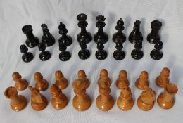 A Staunton boxwood and ebonised chess set, King 8.3cm high, Pawn 4.