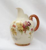 A Royal Worcester porcelain flat back jug of large size transfer and infill decorated with flowers