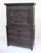 A 19th century carved oak secrétaire a abattant,