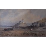 James Harris Seaweed gatherers - Oystermouth Watercolour Signed 29 x 49.