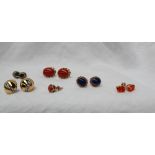 A pair of 9ct gold and lapis lazuli earrings together with other 9ct and 18ct gold earrings