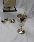 A Victorian silver goblet Sheffield, 1879, Atkin Brothers, together with silver napkin rings,