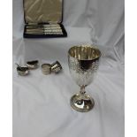 A Victorian silver goblet Sheffield, 1879, Atkin Brothers, together with silver napkin rings,