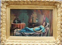 A Damaurette A young girl reclining Oil on canvas Signed and dated 1882 50 X 80cm