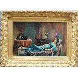 A Damaurette A young girl reclining Oil on canvas Signed and dated 1882 50 X 80cm