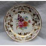 A Swansea porcelain plate, painted to the centre with a spray of garden flowers,