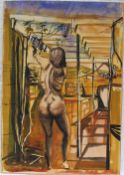 Michael Edmonds Nude study in a greenhouse Watercolour Signed 50.