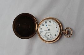 A 9ct yellow gold keyless wound hunter pocket watch,