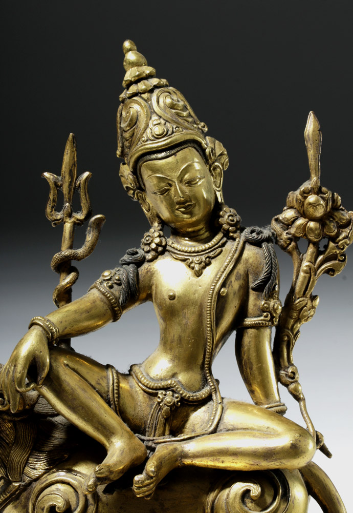 19th C. Tibet Gilded Bronze Shiva Seated on a Tiger - Image 7 of 10