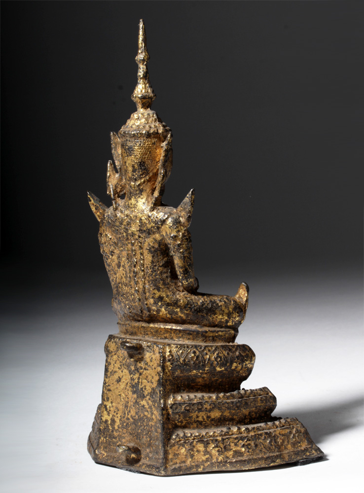 19th C. Thai Gilded Bronze Buddha in Meditation - Image 3 of 9