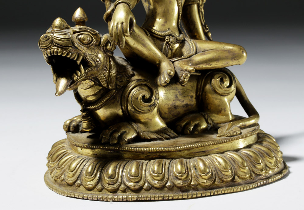 19th C. Tibet Gilded Bronze Shiva Seated on a Tiger - Image 6 of 10