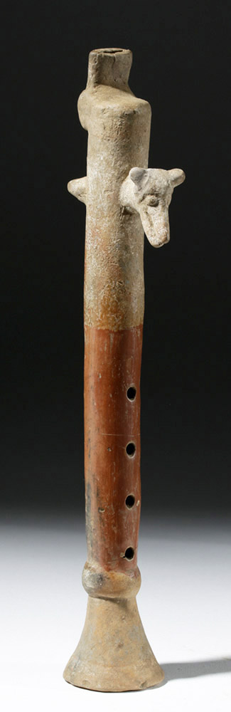 Rare Aztec Polychrome Pottery Flute w/ Coyote - Image 4 of 7