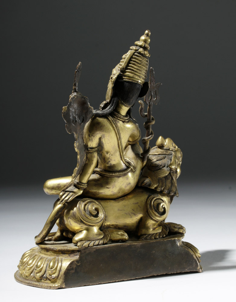 19th C. Tibet Gilded Bronze Shiva Seated on a Tiger - Image 2 of 10