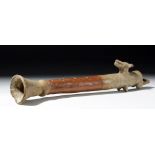 Rare Aztec Polychrome Pottery Flute w/ Coyote