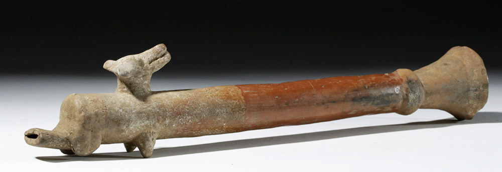 Rare Aztec Polychrome Pottery Flute w/ Coyote - Image 7 of 7