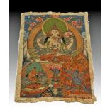 Tibetan Embroidered Silk Thangka - Dazi Stitch