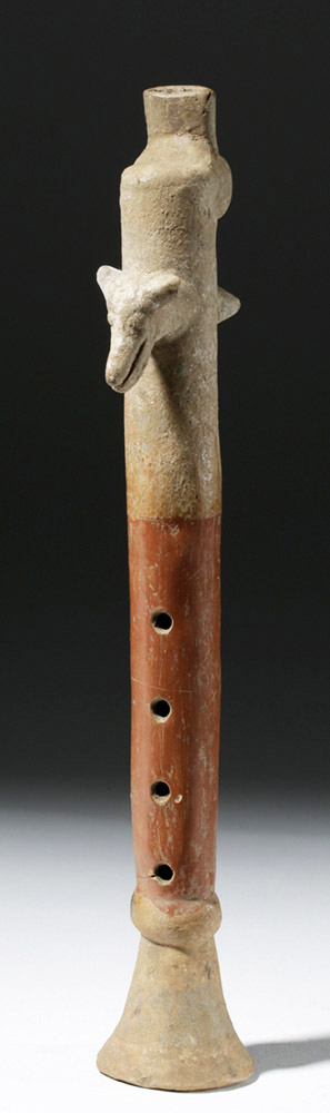 Rare Aztec Polychrome Pottery Flute w/ Coyote - Image 6 of 7