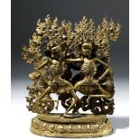 19th C Tibetan Gilded Bronze Dancing Citipati Skeletons