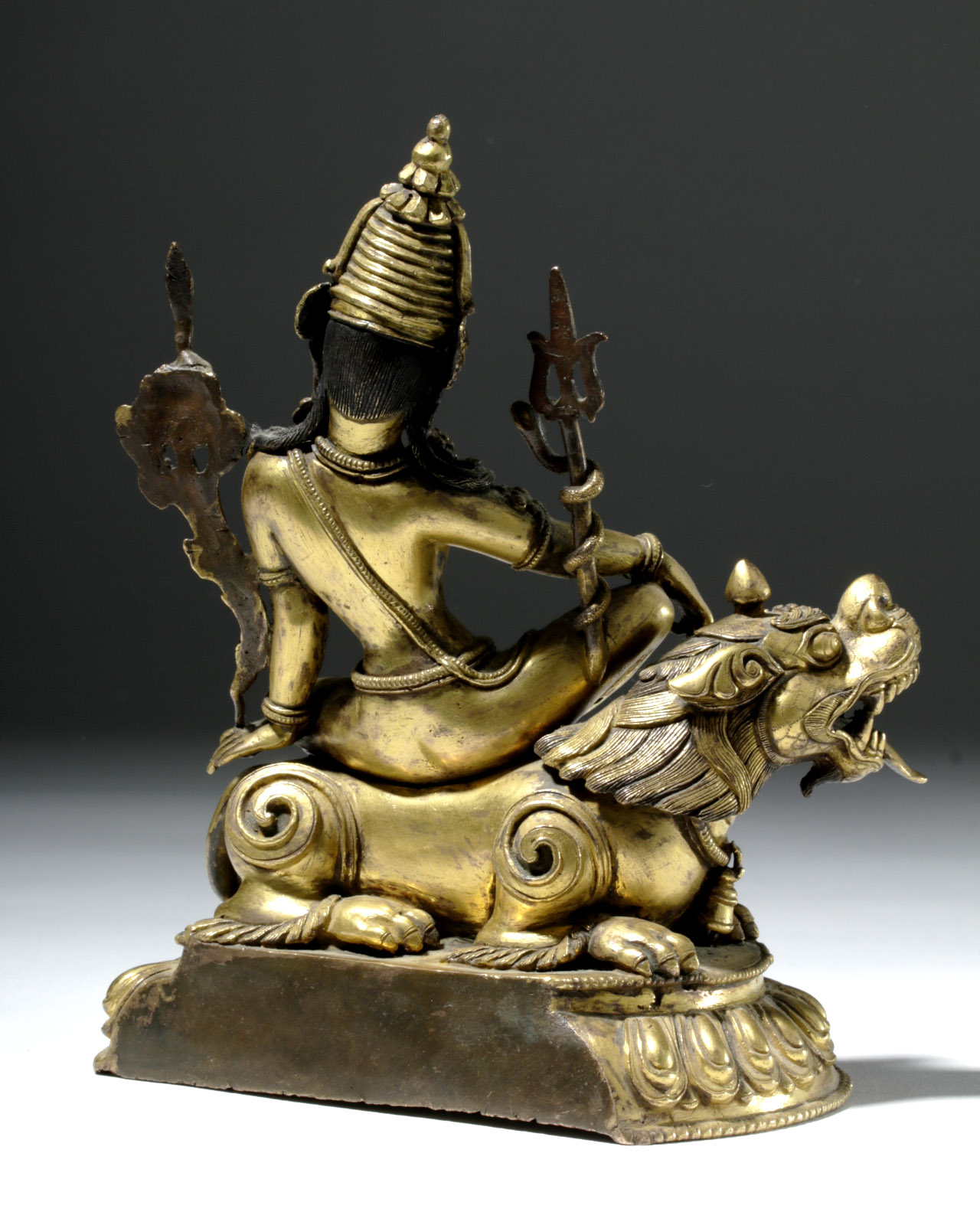 19th C. Tibet Gilded Bronze Shiva Seated on a Tiger - Image 3 of 10