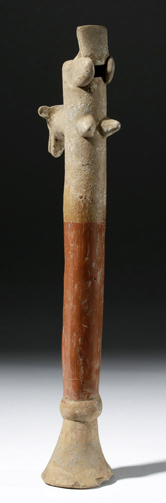 Rare Aztec Polychrome Pottery Flute w/ Coyote - Image 2 of 7