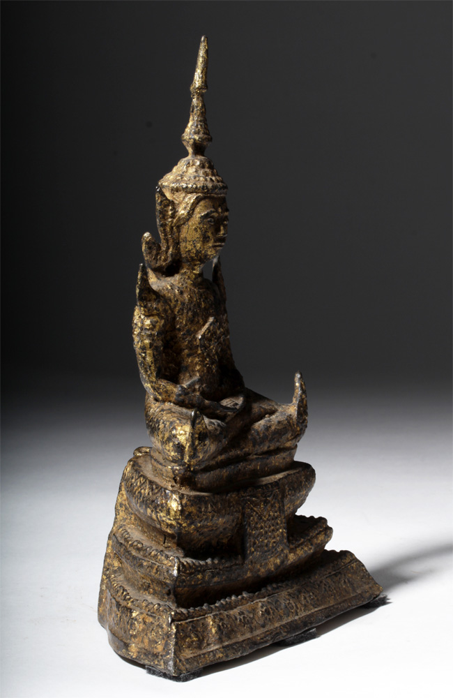 19th C. Thai Gilded Bronze Buddha in Meditation - Image 2 of 9