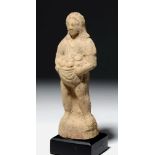 Ancient Greek Terracotta Statue of Woman with Fruit