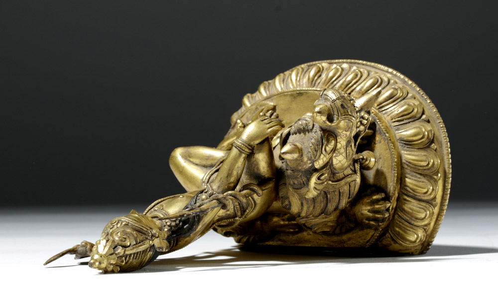 19th C. Tibet Gilded Bronze Shiva Seated on a Tiger - Image 10 of 10