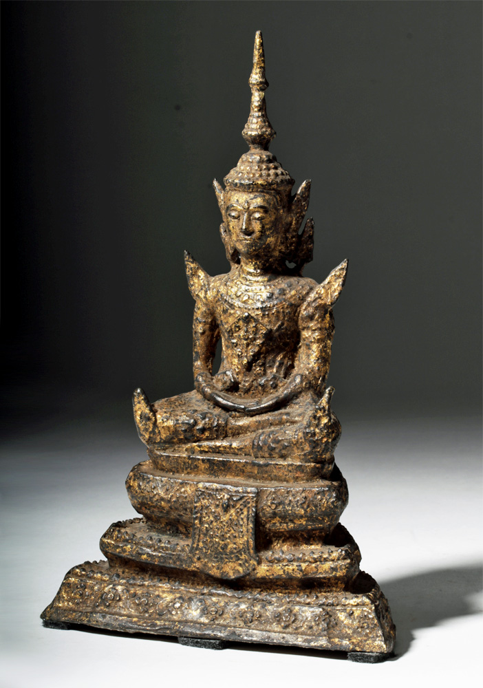 19th C. Thai Gilded Bronze Buddha in Meditation