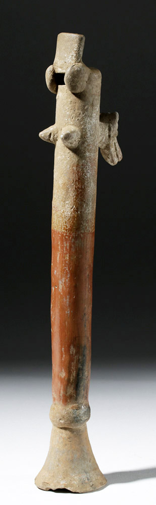 Rare Aztec Polychrome Pottery Flute w/ Coyote - Image 3 of 7